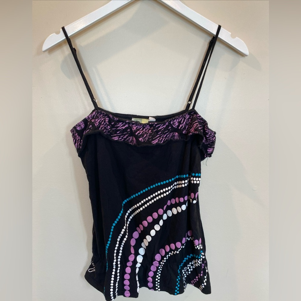 Roxy Black Camisole with Purple and Blue Patterns